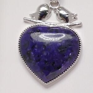 Purple Stone Heart with two Love Birds Pendant